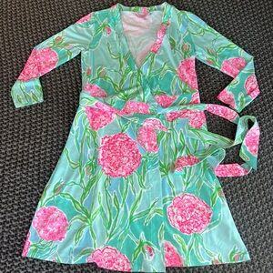 Lilly Pulitzer Meridian Wrap Dress in Poolside Blue Going Stag Women Size M